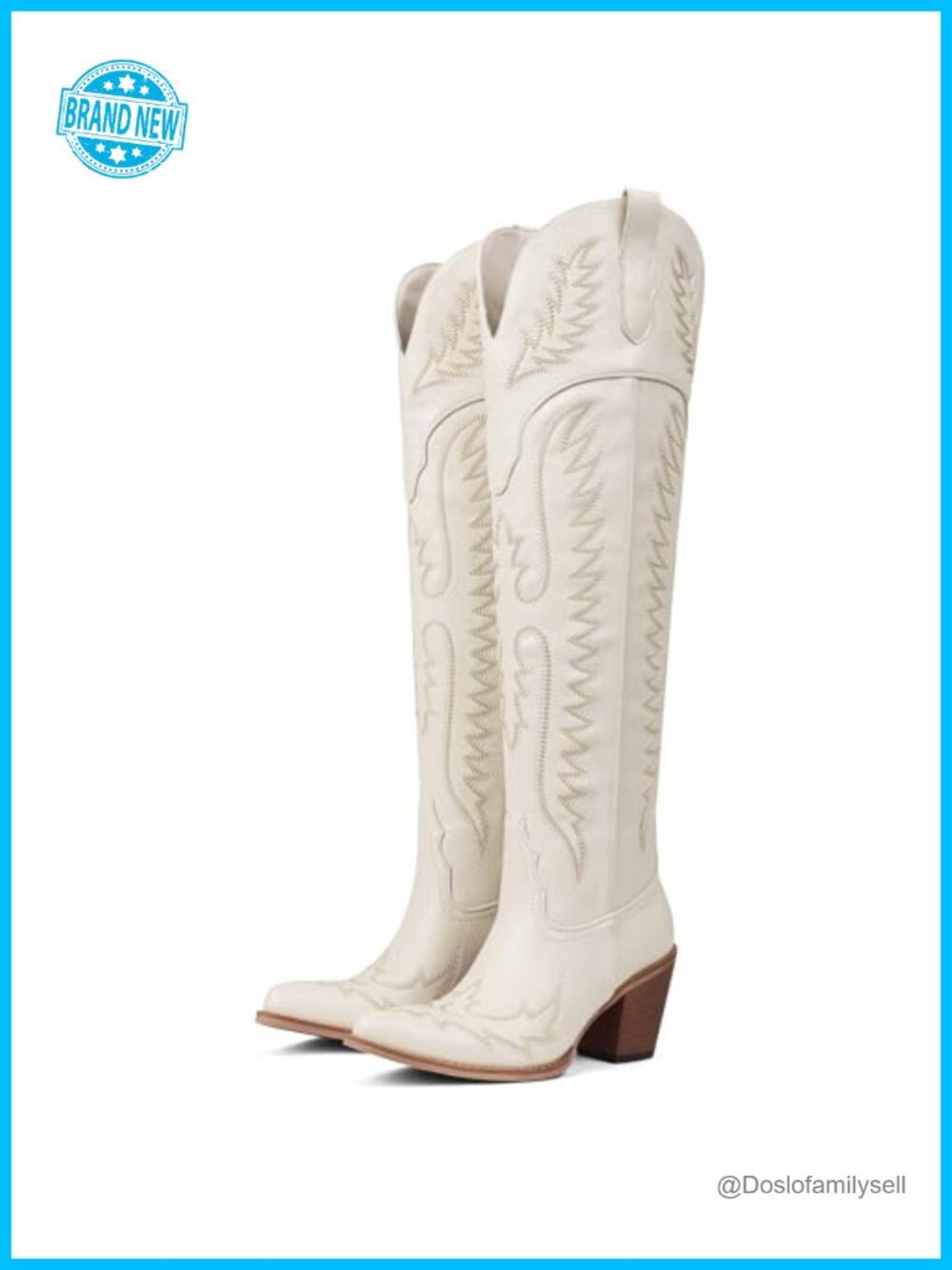 Over The Knee Cowboy Boots Chunky Heel Western Embroidery